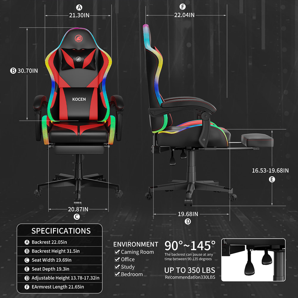 Krzesło do gier ze skóry PU, krzesło e-sportowe z wielokolorowymi regulowanymi światłami RGB, zasilanie przez USB, pilot Krzesło do gier ze skóry PU, krzesło e-sportowe z wielokolorowymi regulowanymi światłami RGB, zasilanie przez USB, pilot